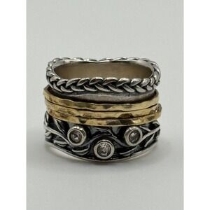 Or Paz Sterling Silver 925 White Topaz Spinner Wide Band Ring Size 6